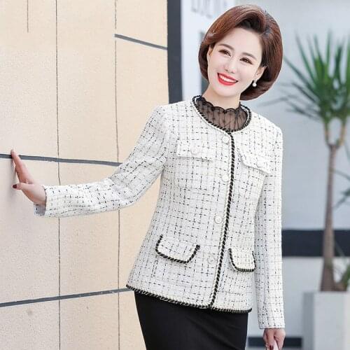 Autumn coat mom Tweed jacket women jacket women coat jacket Weave Tweed jackets for women coat women elegant mother jacket Top