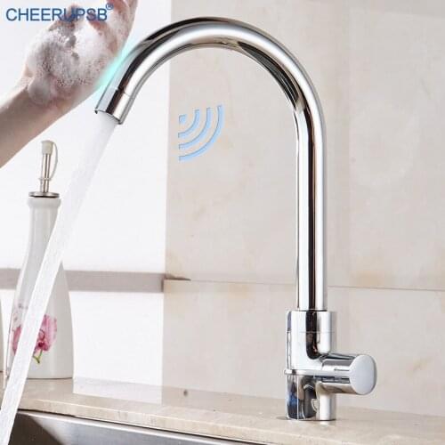 Kitchen Sink Smart Touch Faucets 360 Degree Rotation Sensitive Tap Single Cold Automatic Copper Faucet Deck Mount Chrome Taps