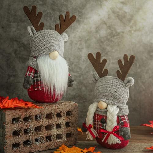 Knitted Santa Claus With Elk Antlers Lovely Doll For Christmas Ornament Home Decoration Window Display