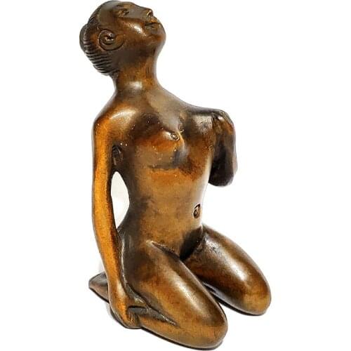 Y7192 - 2" Hand Carved Japanese Boxwood Netsuke Figurine Carving : Geisha Girl Lady Woman