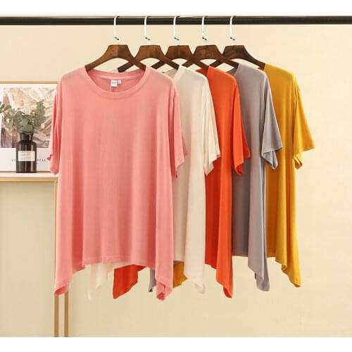 MODAL LOOSE LARGE SIZE T-SHIRT WOMEN SUMMER THIN 250 KG ROUND NECK BOTTOMING SHORT-SLEEVED SOLID COLOR CASUAL TOP