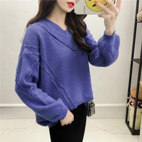 Women Pullovers Sweater 2021 New Solid V-neck Long Sleeve Tassel Knitted Sweater Autumn Winter Casual Loose Female Knit Jumper
