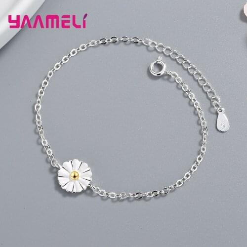 925 Sterling Silver Daisy Flower Charm Bracelets Link Chain Adjustable Women Wedding Engagement Holidays Jewelry