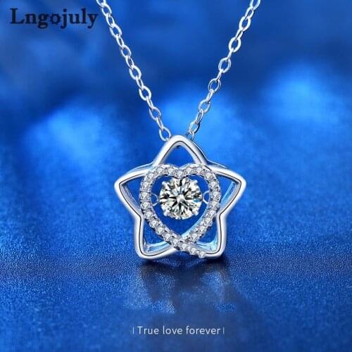 Pure 925 Sterling Silver Moissanite Star&Heart Pendant Necklaces For Women Bride Romantic Wedding Party Solid Silver 925 Jewelry