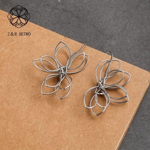 Gold and Silver Color Hollow Flower Hook Earrings Jewelry Style Vintage Ethnic Earrings for Women Unique Gift Floral Earrings