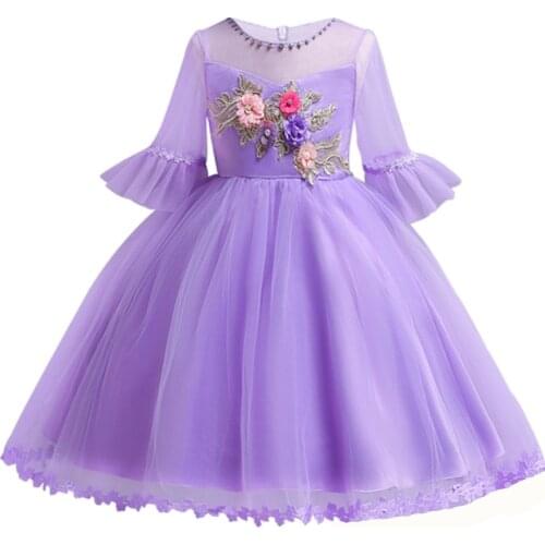 NEW YEAR Baby Girl Petals Formal Wear Dress Children Kids Prom Pageant Party Dresses For Girls Clothes Flower Wedding Ball Gown
