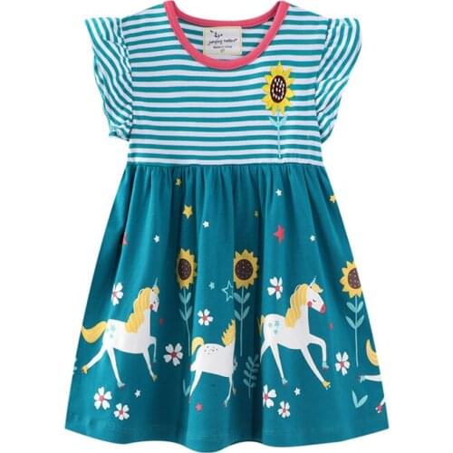 2021 Vestidos Unicorn Sunflower Kawaii Cartoon Summer Dress Butterfly Sleeve Children Dresses Novelty Kids Clothes Girls Fashion