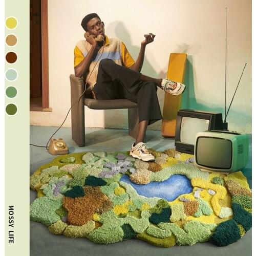 Little forest handmade 3D area rug, Nordic big size bedside carpet, green decoration children room floor mat