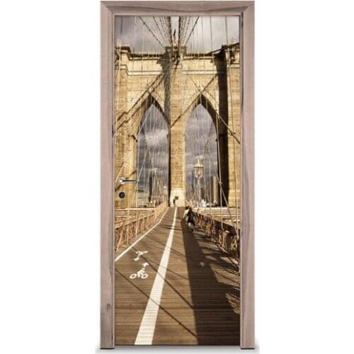 3D Door Sticker Manhattan Bridge Wall Sticker DIY Door Cover Kitchen Home Decoration Accessories Modern 3d Wall Stickers