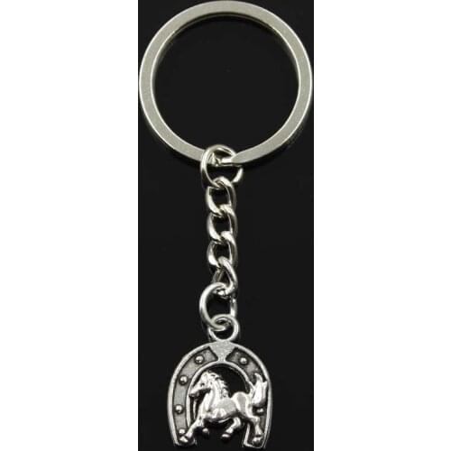 Fashion Horse Lucky Horseshoe 23x18mm Pendant 30mm Key Ring Chain Silver Color Men Car Gift Souvenirs Keychain Dropshipping