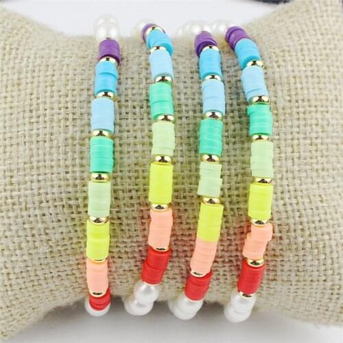 10pcs/lot Ranibow beads with pearl bracelet,colorful small charm bracelet,chic freshwater pearl combination jewelry