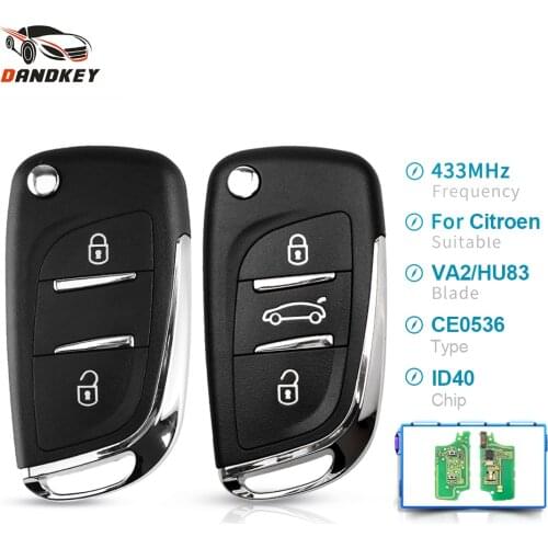 Dandkey CE0536 ASK 2/3 Buttons Remote Car Key For Citroen C2 C3 C4 C5 433Mhz ID46 Chip Modified Flip Car Key VA2/HU83 Blade