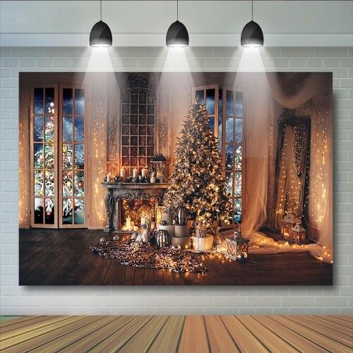 Christmas Party Photography Background Birthday Party Wood Floor Backdrops Christmas Tree Gift Decoration Photocall