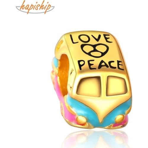 Hapiship New Original Daisy Fashion Golden Love Peace Car Charm Beads Fit Charm Bracelet Female DIY Jewelry Making CZ027