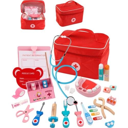 Doctor Pretend Play Childrens Toys For Boys Cosplay Simulation Doctor Play Set Wooden Simulation Medicine Box Girl Toys