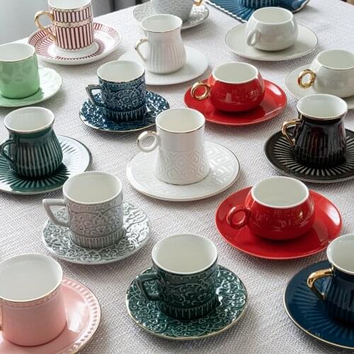 Italian Coffee Cup Ceramic Retro Cappuccino European Coffee Cup and Saucer Set Luxury Small Coffee Cup Gift set