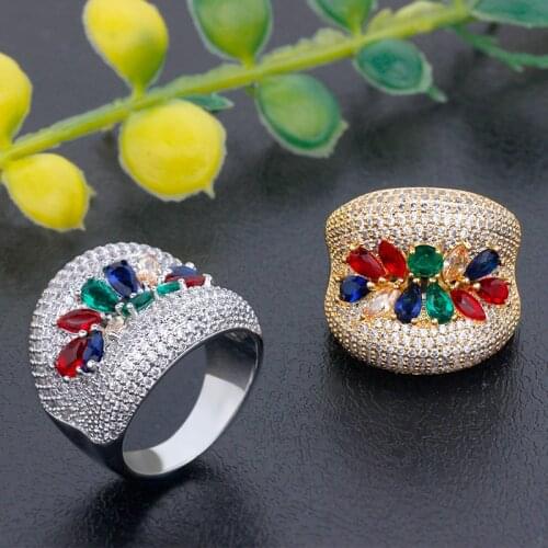 Bride Talk New Design Luxury Big Rings Multicolour Cubic Zirconia Elegant Charming Lady Bridal Ring Jewelry For Wedding Party