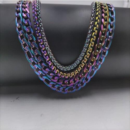 Colorful Figaro Rope Square Box Keel Necklace Stainless Steel Curb Cuban Link Chain Men Women Basic Punk Chunky Jewelry Gifts
