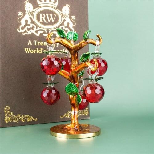 H&D Crystal Glass Good Luck Apple Tree Figurines With Metal Collectible Ornament For Home Decor Table Centerpiece Christmas Gift