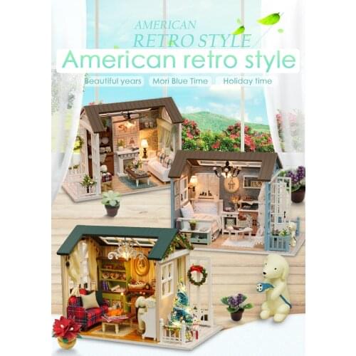 Box Theatre American Retro Style DIY 3D Wooden House Furniture Miniature Dollhouse Casa Doll house Toys for Forest Times
