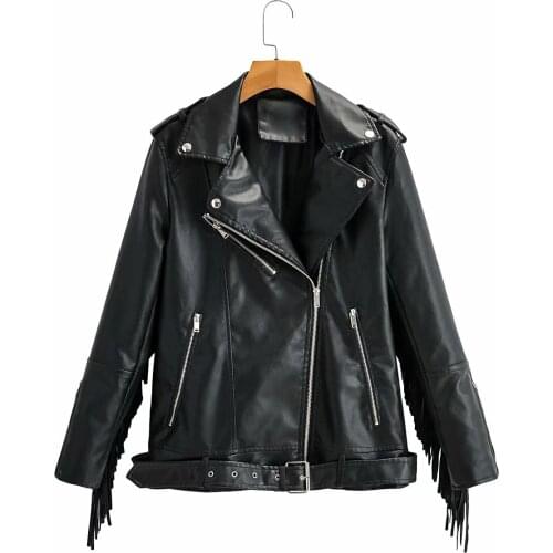 Autumn New Leather Fringed Jacket Womens Tassel Spring PU Leather Coat Short Slim Fit Waist Motorcycle Fashion Fringed Jacket