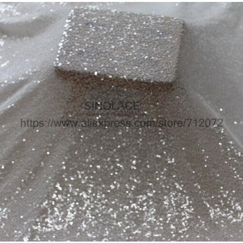 La Belleza 1 yard Off white sequins lace fabric wedding dress clear sequins lining fabric 51'' width threch fabric