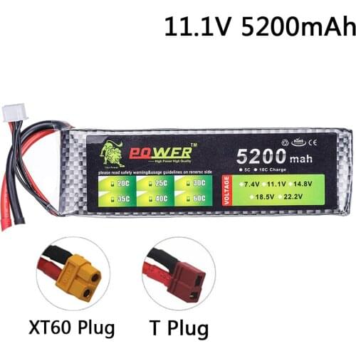 1pcs Lion Power 3s 11.1v 5200mah 30C Lipo battery For RC Helicopter Boats Airplanes Car Part T/XT60 plug 11.1V Lithium battery