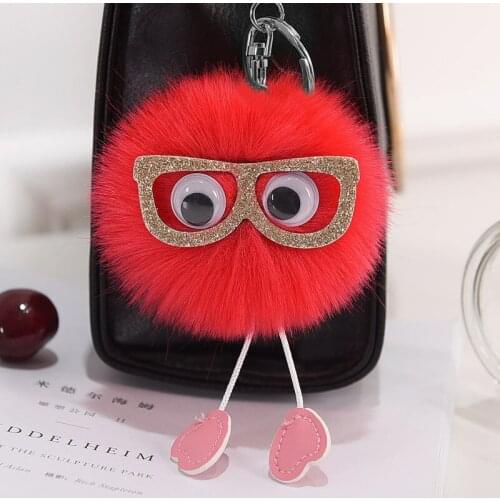Cute Girls Fluffy Rabbit Fur Ball Pompom Owl Keychain Women Pom Pom Bunny Fur Ball Key Chain Female Jewelry Wedding Party Gift