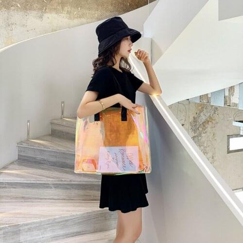 Fashion High Quality Laser PVC Hand Tote Cosmetic Bag Shopping Gift Transparent Large Capacity Clothing Handbag