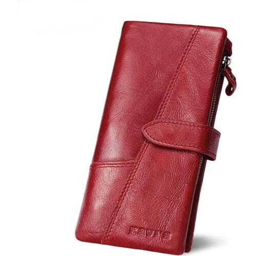 Leather long style European and American trendy fashion top layer cowhide multi-card position clutch casual wallet