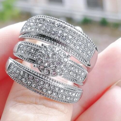 FDLK Luxury Women Fashion Natural White Crystal Cubic Zirconia Ring Set Bridal Wedding Jewelry Size 5 6 7 8 9 10 11 12