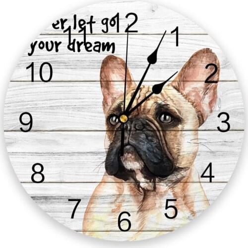 Bulldog On The Wooden Board Creative Wall Clock For Home Office Decoration Living Room Bedroom Kids Room Hanging Watch