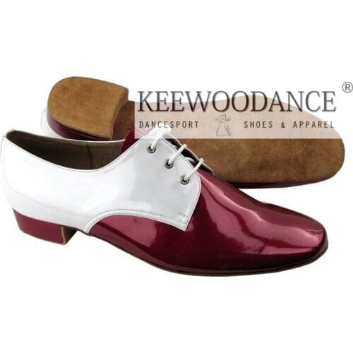 KEEWOODANCE NEW Red and White Patent Quality Latin ballroom MENS dance shoes swing tango shoes party shoes wedding shoes