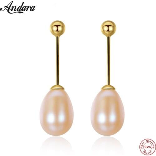 Charm 925 sterling silver earrings natural pearl golden woman silver ear nail boutique jewelry