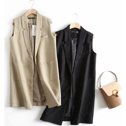 Clothes Spring Autumn 2021 New Slim Temperament Mid-Length Sleeveless Lapel Casual Suit Vest Women Korean Waistcoat Jacket zh896
