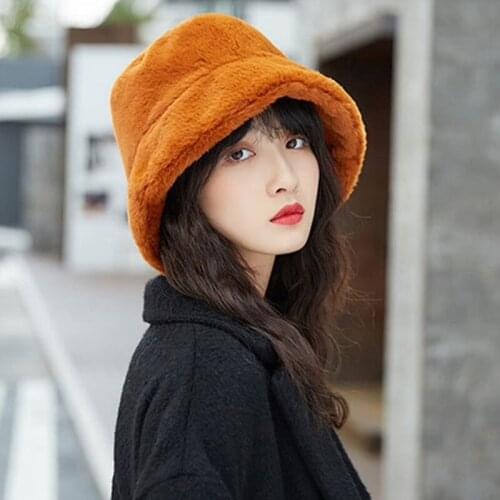 New Autumn Winter Ladies Fisherman Hat Korean Tie Dye Plush Faux Fur Casual Fashion Warm Women Hat