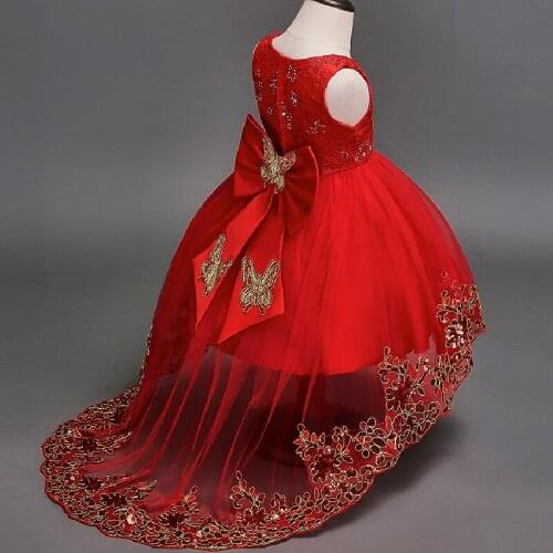 Big Bow Embroidered Flower Girls Dress Mermaid tail kids dress for girls princess wedding dress for Gown Sequin Childrens dress