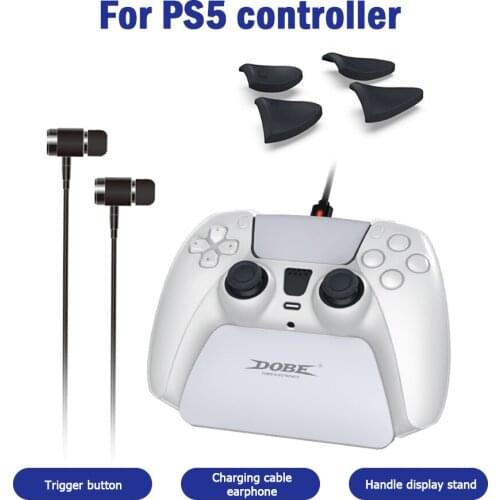 8-in-1 for PS5 Controller Silicone Cover Case Trigger Key Display Rack Stand Charging Cable Headset Earphone Gamepad Accessories
