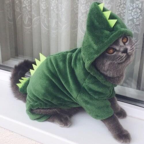 Funny Pet Cat Clothes Hot Sale Dinosaur Costumes Winter Warm Plush Cat Coat Small Cat Kitten Hoodie Puppy Dog Clothes