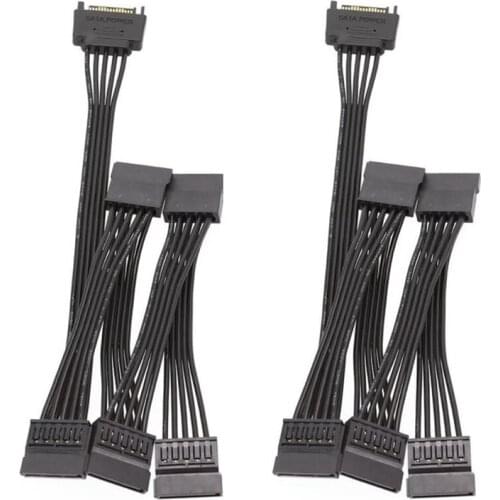 2Pcs SATA 15Pin 1 to 5 Hard Drive Power Supply Splitter Cable Cord for DIY PC Sever 15-Pin SATA Power Cable 60CM