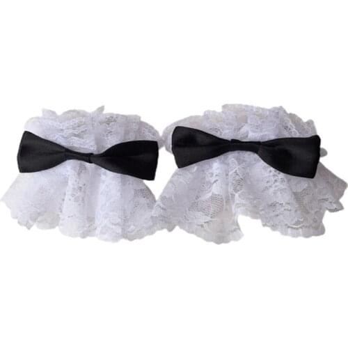 Dark Gothic Lolita Wrist Cuffs Sweet Satin Bow Ruffles Floral Lace Tulle Bracelet Wristband Japanese Anime Maid Cosplay