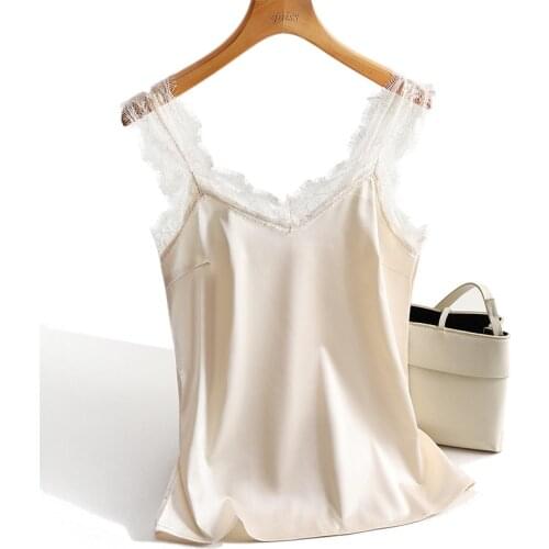 Slim White Summer Woman Clothe 2021 Sexy Lace Tank Tops Women Silk Sleeveless V Neck Womens Camisole Halte Tank Top