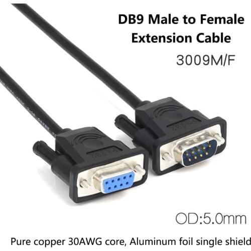 DB9 Male to Female Extension Cable Pure Copper Line RS232 9 Pin Serial Connector Wire COM Core with Aluminum Foil Shield