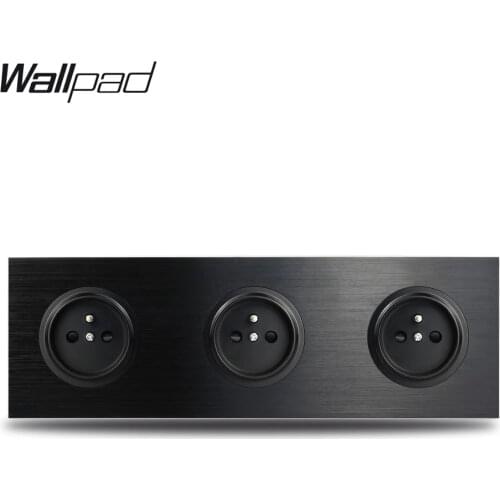 Wallpad L6 Black Aluminum Triple French Wall Electrical Power Socket Satin Metal Frame Plate 258 * 86 mm