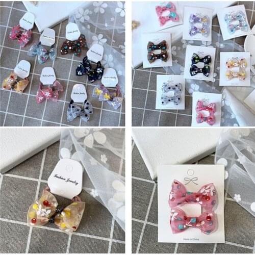 2pcs/set High-quality Kids Hair Accessories Children Cute Lace Bowknot Hair Clips Girl Hairpin Hair Rope Floral Bow Headdress
