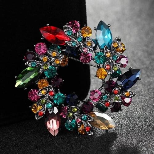 Colorful Rhinestone Brooches For Women Wedding Bridal Jewelry Fashion Womens Party Hijab Pins Vintage Flower Brooch Pin