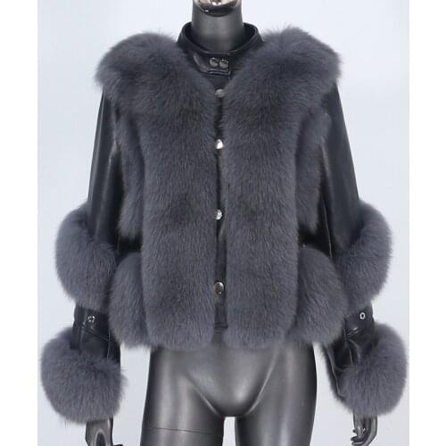BLUENESSFAIR 2021 Real Fur Coat Winter Jacket Women Natural Fox Fur Genuine Leather Outerwear Detachable Streetwear Locomotive