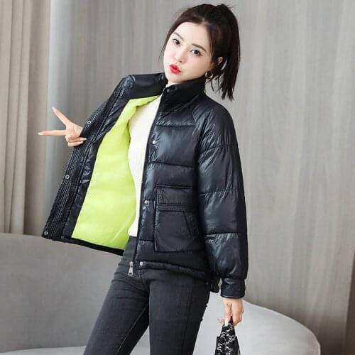 2021 Women Winter Short Parkas Jacket Fashion Solid stand collar Thick Warm padded Coat Casual Winter Outwear Jacket parkas