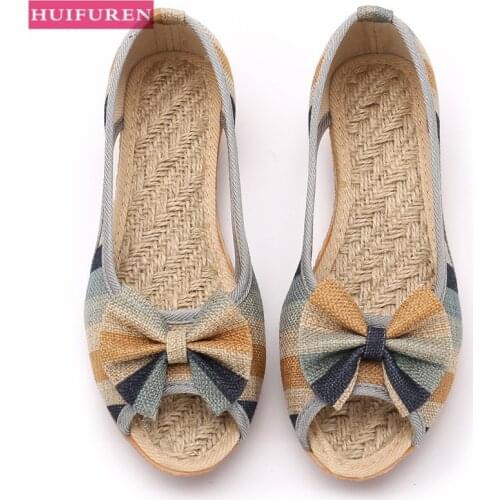 Women Flat Sandals Flax Summer Shoes Woman Open Toe Fashion Canvas Wedges Open Toe Non-Slip Sole Slip On Female Sandal Footwear