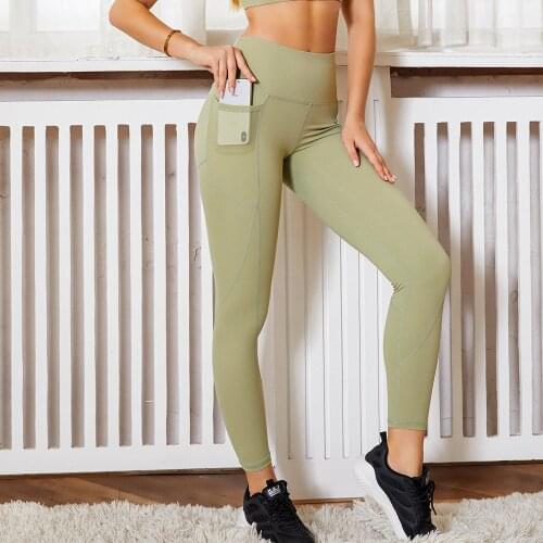 Women Yoga Leggings Sexy High Waist Tummy Control Butt Scrunch Side Pocket Push Up Nylon Seamless Gym Workout Stretchy Pants